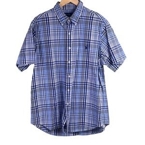Ralph Lauren Blue Black Plaid Seersucker Short Sleeve Shirt Large Preppy Pony